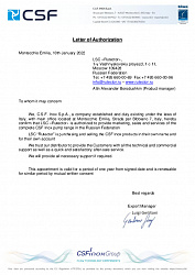 Сертификат авторизованного дистрибьютора CSF Inox